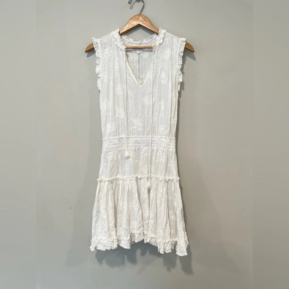 DEAR JOHN MELODIE TIERED RUFFLE DRESS PEARLED IVORY FLORAL EMBROIDEY  XS 1307 - Picture 5 of 14